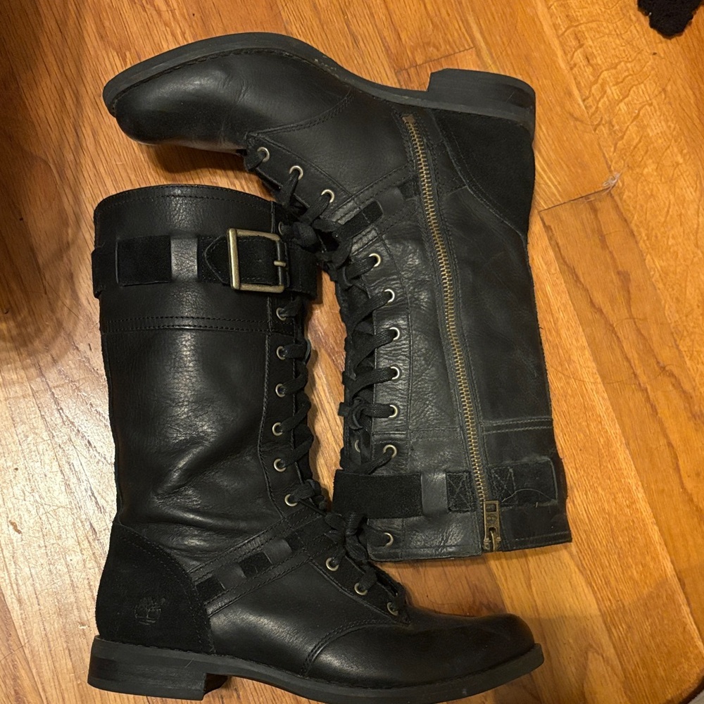 Timberland Savin Hill Black Leather Combat Boots Rare Style